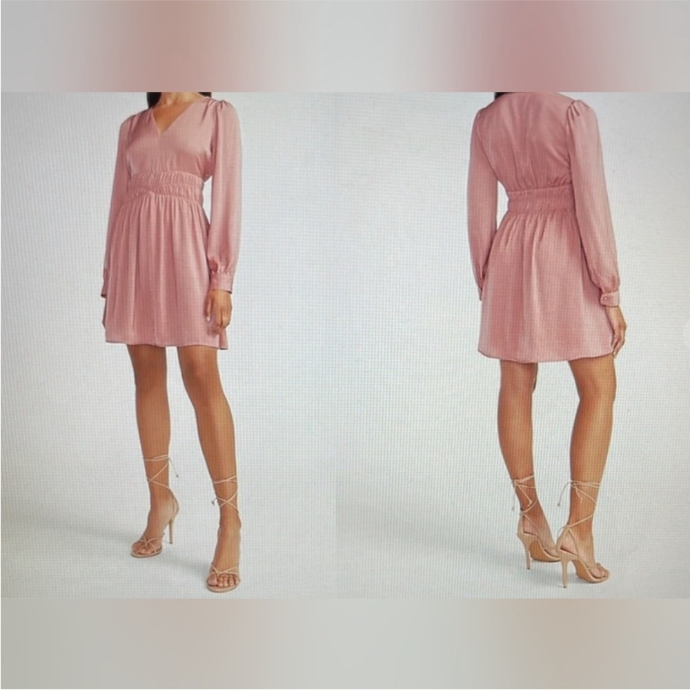 Satin Smocked Waist Long Sleeve Dress
